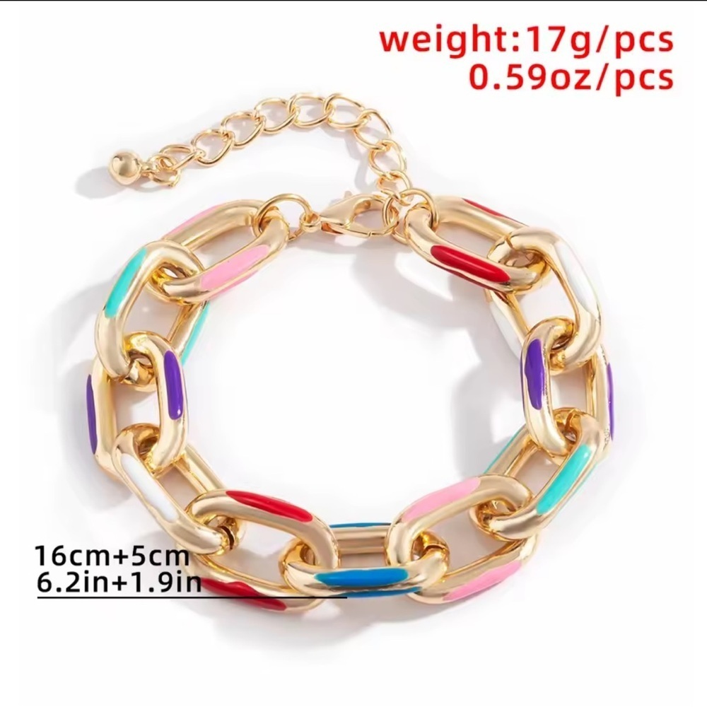Colorful Gold Chain Necklace and Bracelet Set - Picture 4 of 16